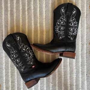 Black Embroidered Western Ankle Booties - Women